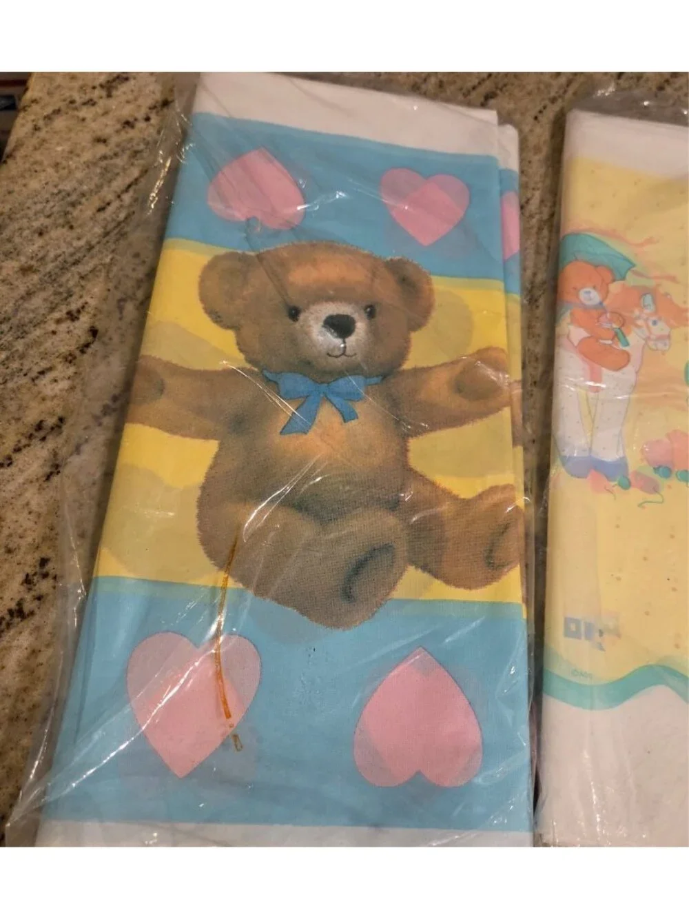 Vtg 80's 90's Lot of 4 Baby Shower Tablecloth Bear Heart Pony & 240 Napkins